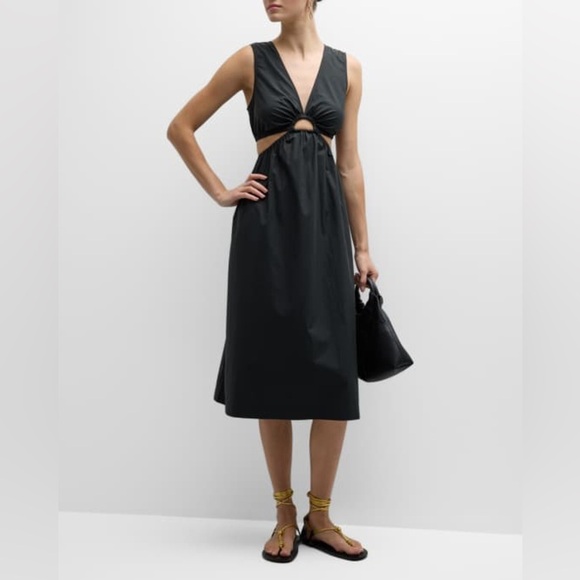 RAILS Rizo Midi Dress Size S Black Cutout Poplin Sustainable Minimalist Neutral - Picture 6 of 16